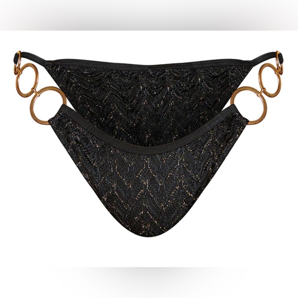 Plus Black Glitter Ring Detail Bikini Bottom
